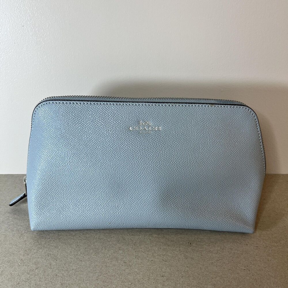 Coach Clutch Womens Medium Blue Leather Zip Cosmetic Travel Pouch Bag Organizer